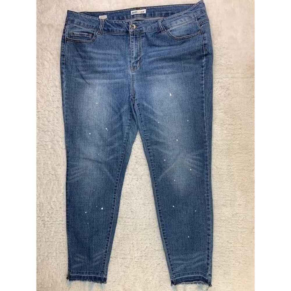 Dollhouse Size 16 Womens Jeans Ankle Raw Hem Paint Splatter Stretch High Rise